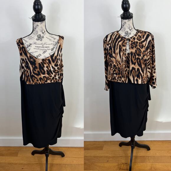 Dressbran Collection Cheetah Print sleeveless dress w/ draping & matching shawl - Picture 1 of 12